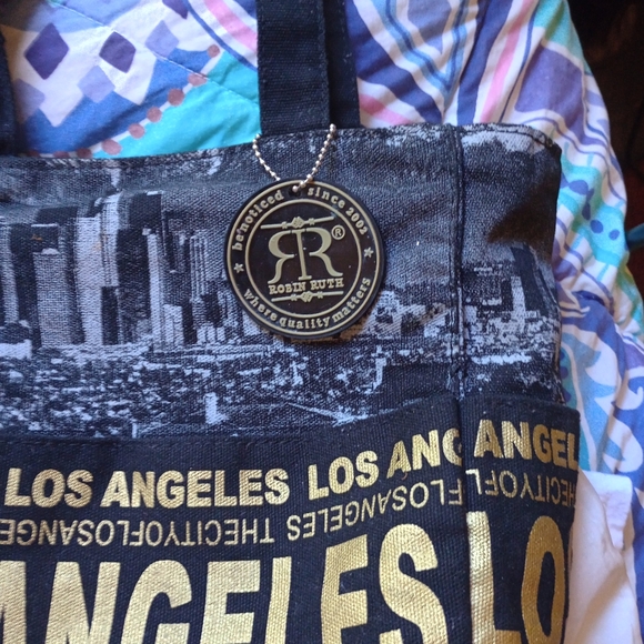 NWT Robin Ruth LOS ANGELES Tote Travel Bag Purse Blue Black Zip Closure - Picture 4 of 9